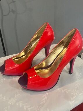 Rampage | Red Patent High Heels with Pink Heels and Purple Toe Area | Size 8.5